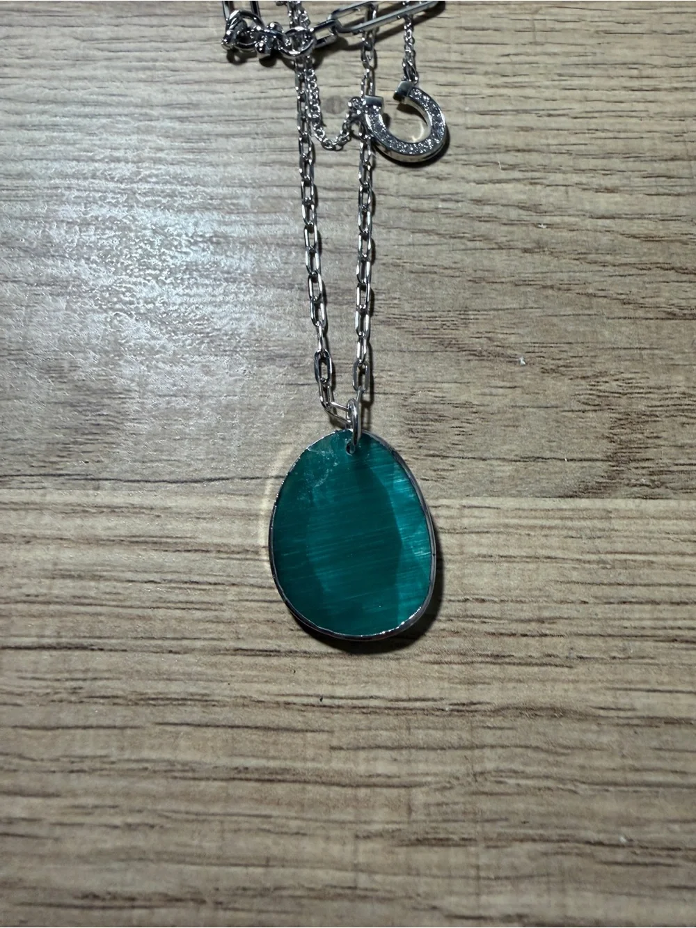 paparazzi Silver-Tone Layered Necklace with Green Teardrop Pendant